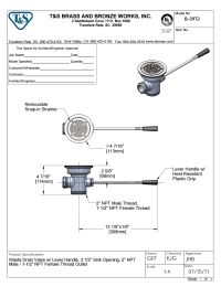 T&S Brass B-3972 Lever Waste Valve, 3-1/2