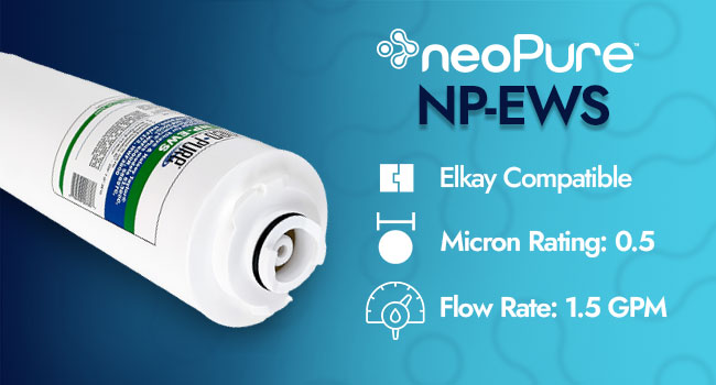 neoPure NP-EWS Elkay compatible water filter with 0.5 micron rating and 1.5 GPM flow rate