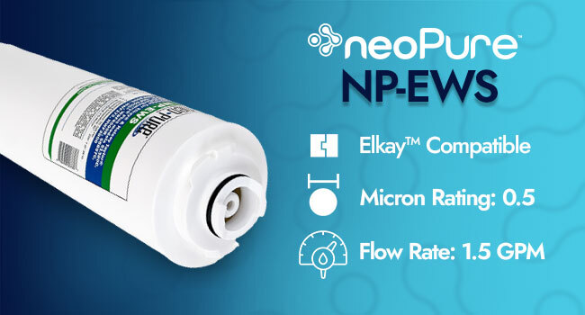 neoPure NP-EWS Elkay compatible water filter with 0.5 micron rating and 1.5 GPM flow rate