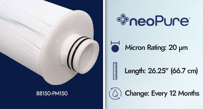 Close up of the end of the neoPure Big Bubbe Pleated filter which has a 20 micron rating and a length of 26.25