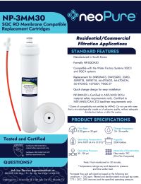 Neo-Pure NP-3MM30 SQC Compatible TFC RO Membrane 30 gpd Manual