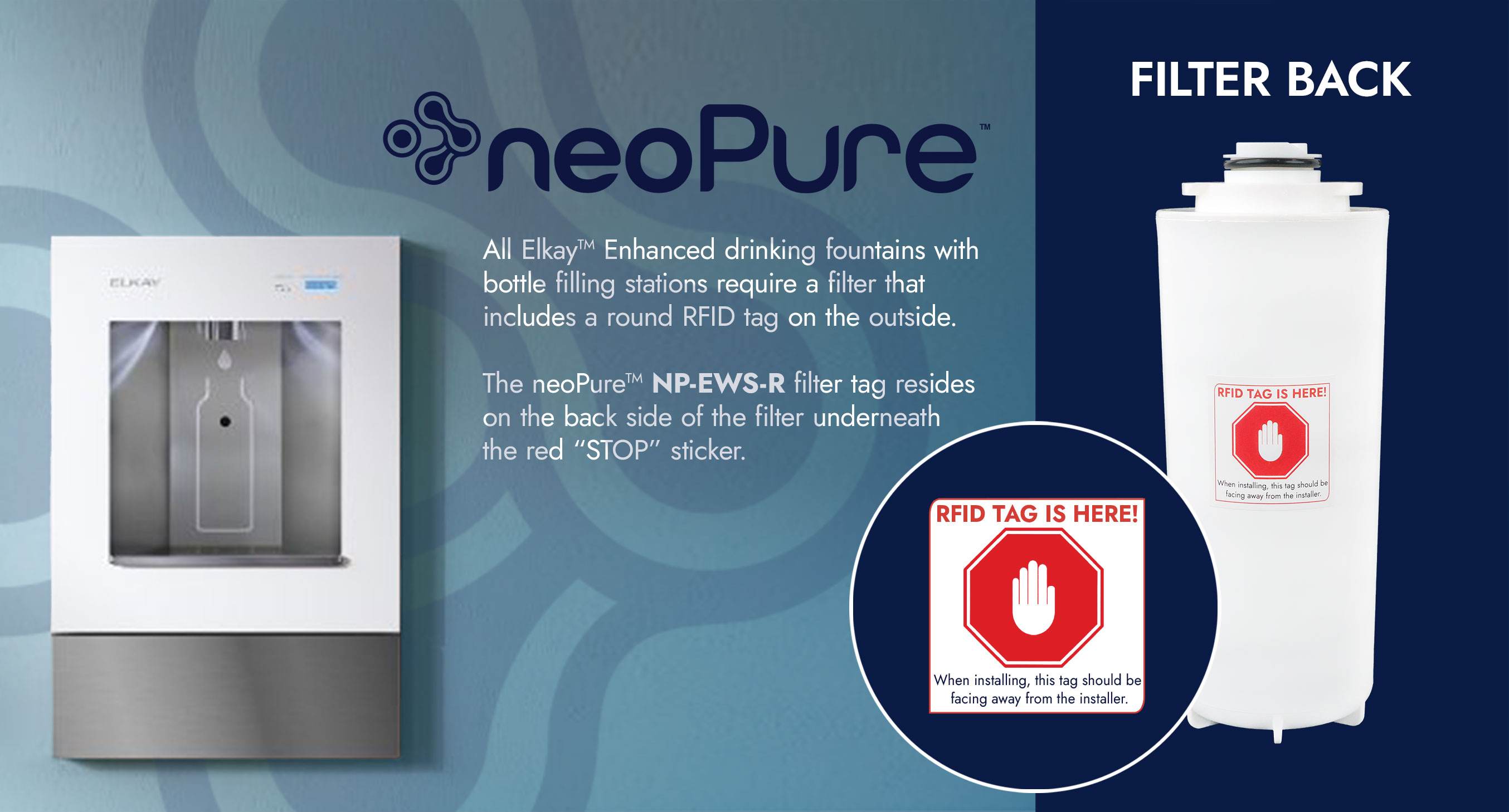 neoPure NP‑EWS‑R Elkay 51300C compatible water filter reducing lead, rust, dirt, sediment, and particulates