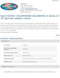 Omnipure Inline K2529-KK Chloramine Aquabond, K-Series 2 x 10 Granular Catalytic Carbon - 3/8 Quick Connect Manual