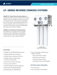 AXEON LP-500 Commercial RO System 500 GPD 10 Filter 60 Hz 1 PH Manual