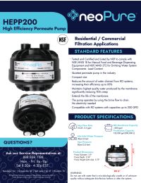 neoFlo HEPP200 Permeate Pump NSF Certified for up to 200 GPD - Bundle Options Manual